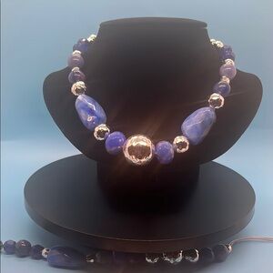 #83.  Elegant Blue and Silver Beaded Necklace
